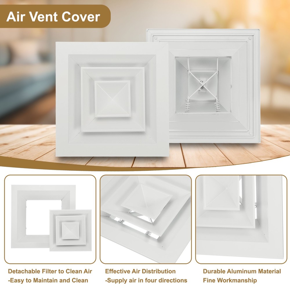 5"x5" Aluminum Square Ceiling Diffuser White 8" x 8" Ducting Opening Size