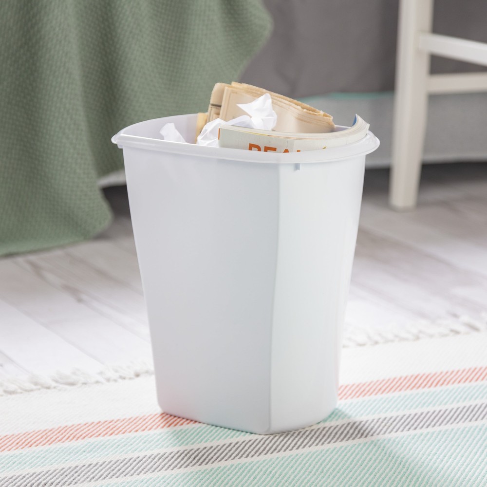 (2 pack) 3 Gallon Wastebasket, Open Plastic Trash Can, White