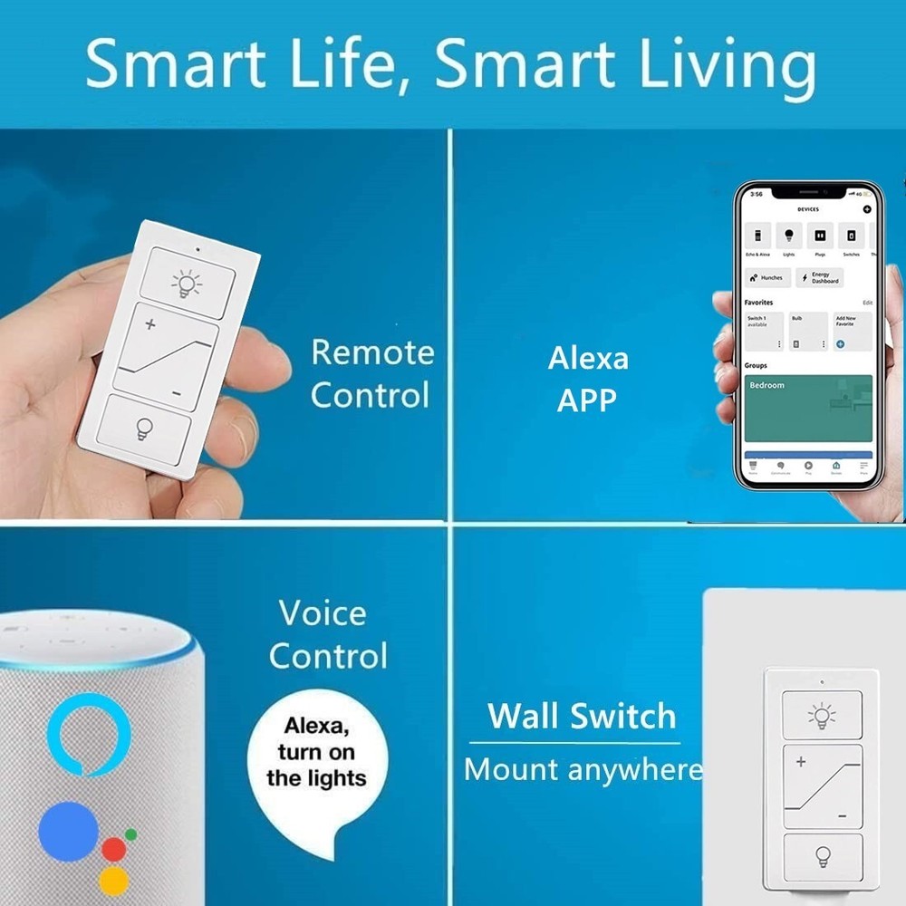 Smart Wireless Dimmer Switch & Receiver Ki No wiring Remote Control Work Alexa