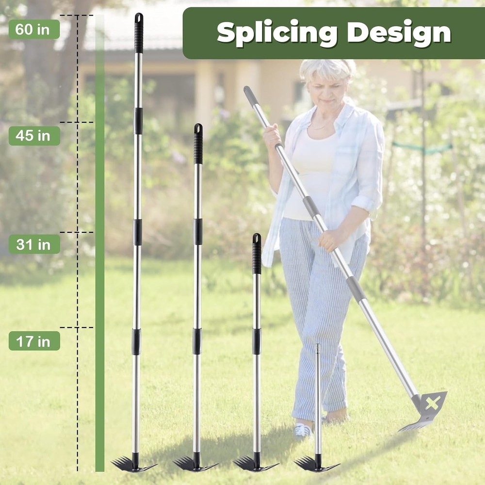 60'' Weed Puller Tool: Double-Function Rake and Hoe for Garden Care