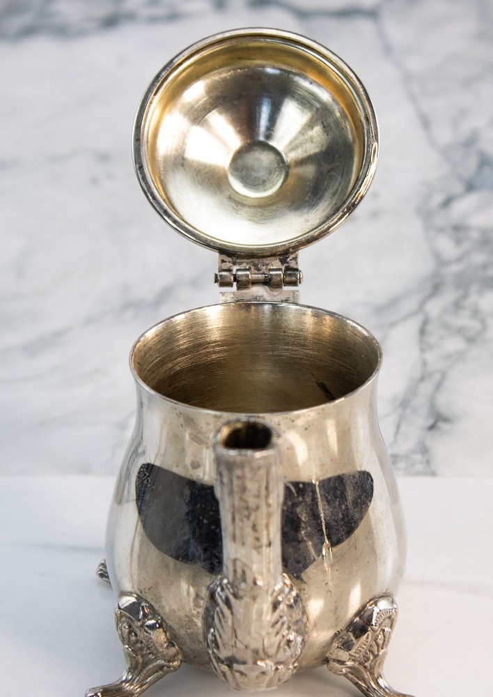 Silverplate Teapot and Grape Goblet Set Elegant Barware