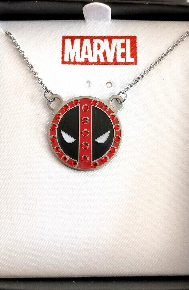 Marvel Comics Deadpool Logo Enamel & Crystal Necklace Pendant New NOS Box