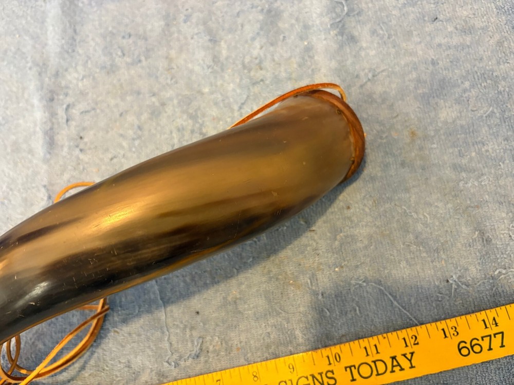 Vintage Muzzleloader Powder Horn with Leather Strap Wood Plug