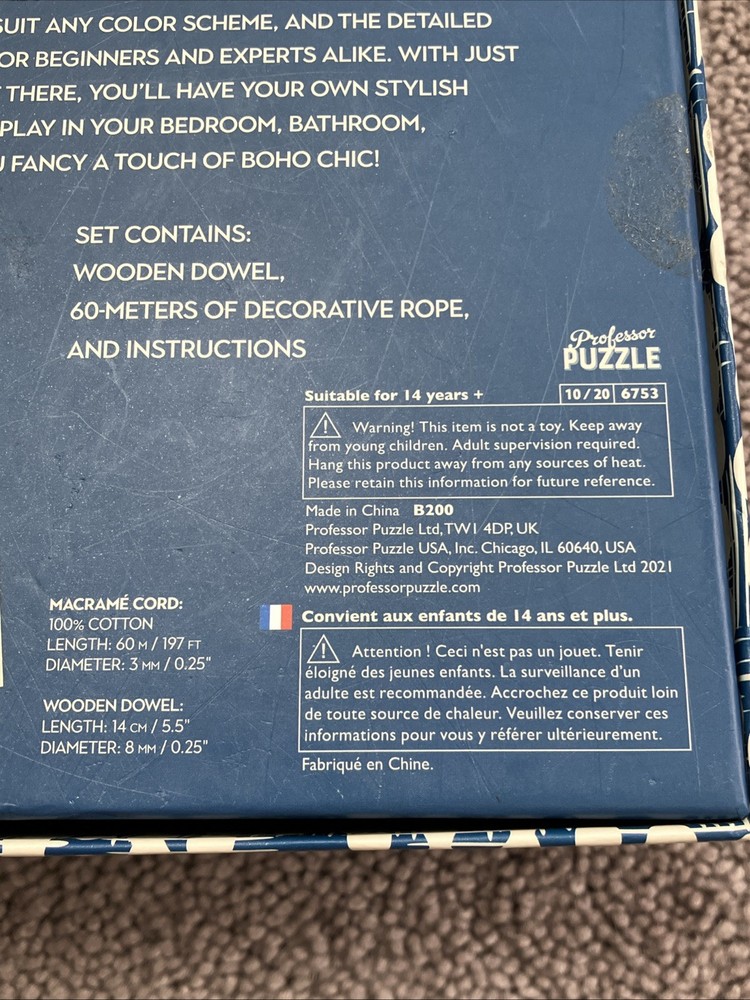 MACRAMÉ WALL HANGING CRAFT KIT BY PROFESSOR PUZZLE