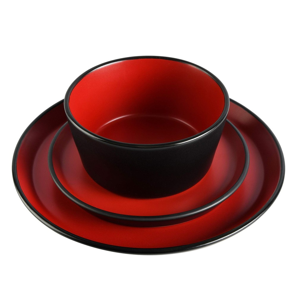 Sofia Coupe Stoneware Dinnerware Set, for 4 (12pcs), Matte Red