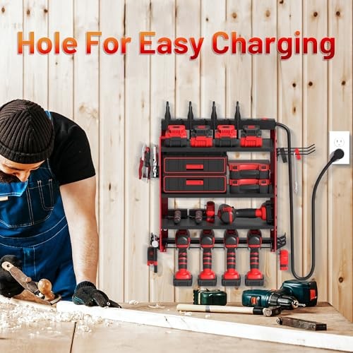 Power Tool Organizer Wall Mount with Charging Station, Garage 4 Drill 4 layer