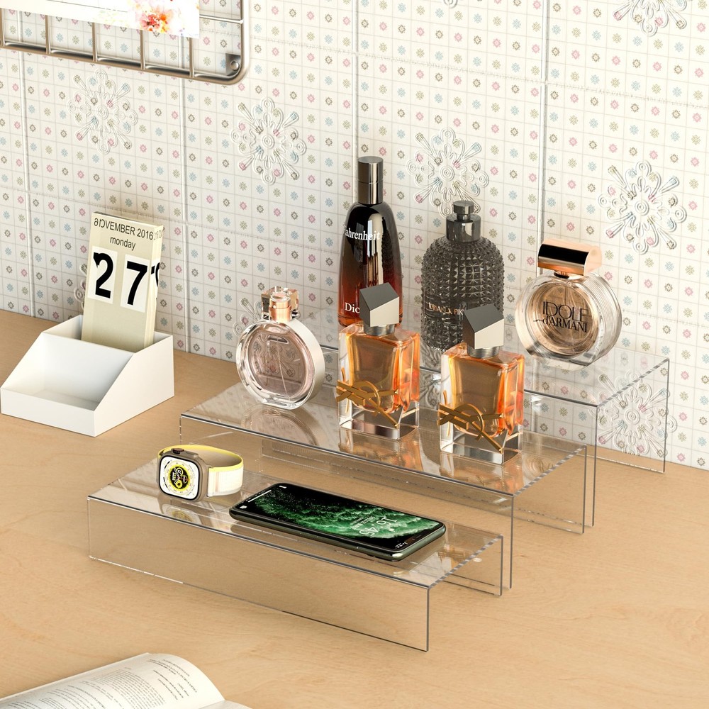 Sezanrpt Clear Riser Display Shelf 3pcs, Desktop Rectangular Acrylic