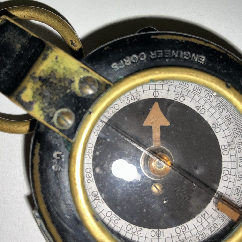 1918 US Engineer Corps WWI Compass C-E No 9991 Solid Brass Antique With Case
