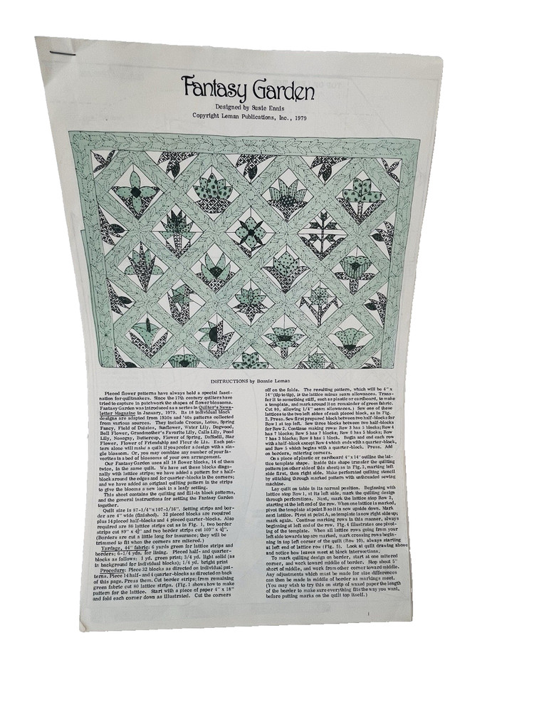 Fantasy Garden Instructions Assembling Quilt Designed Susie Ennis 1979 Patterns