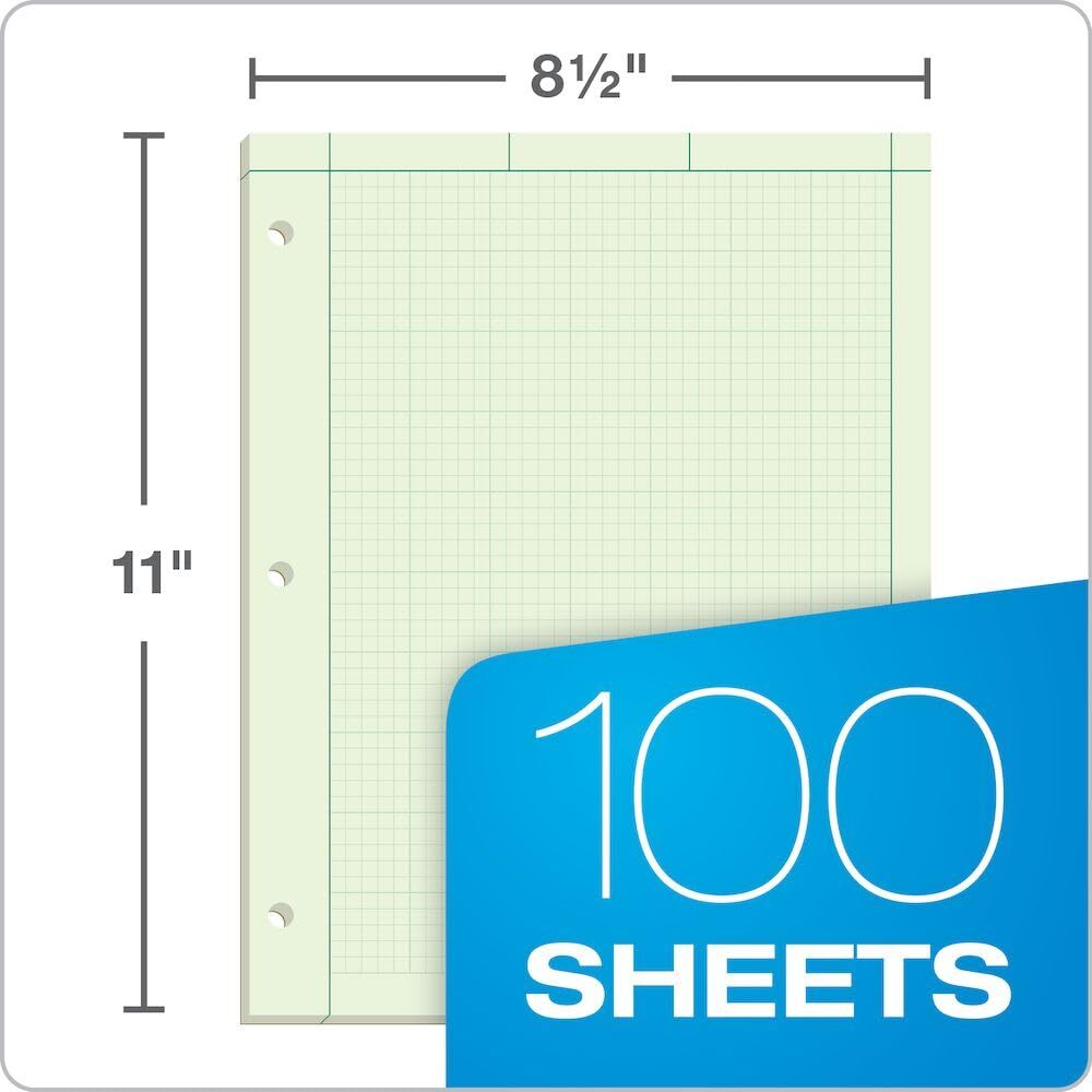Engineering Computation Pad Glue Top Graph Rule On Back Green Tint Paper 8-1/2