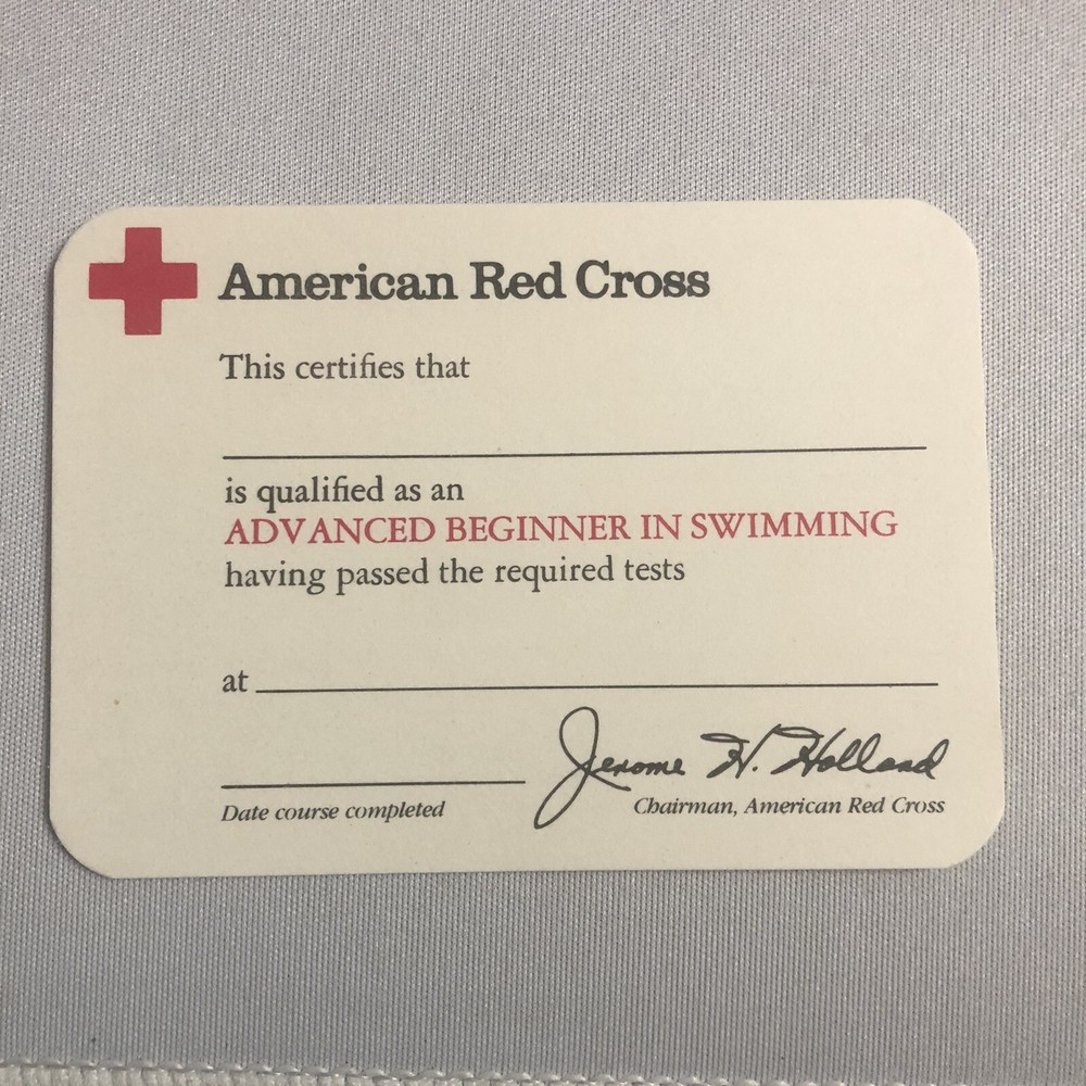 American Red Cross Documents Advanced Beginner Swimming Card Vintage