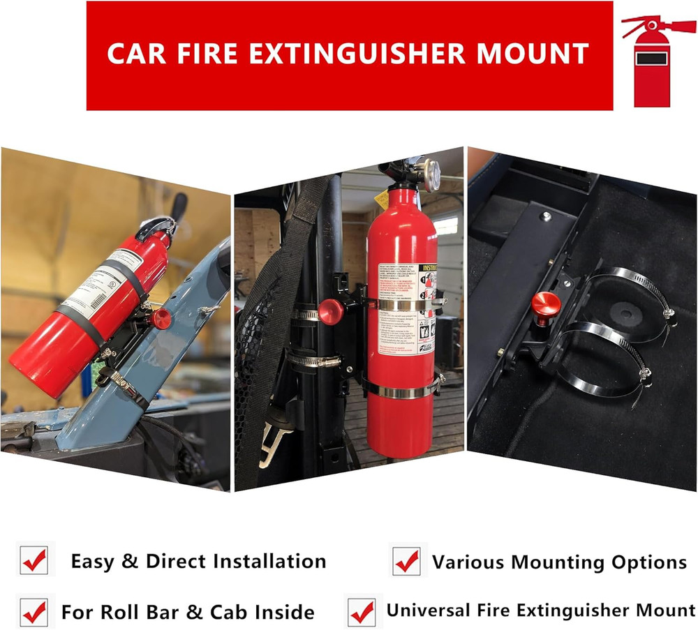 Quick Release Fire Extinguisher Mount - Aluminum Adjustable UTV Roll Bar Fire Ex