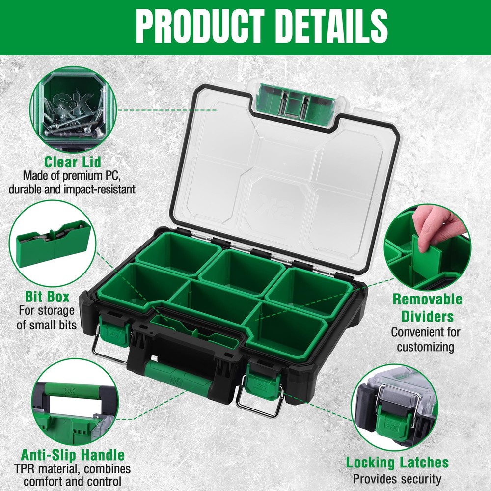 13.5-Inch Small Part Organizer, Stackable Tools Box Organizer with 7 Compartm...