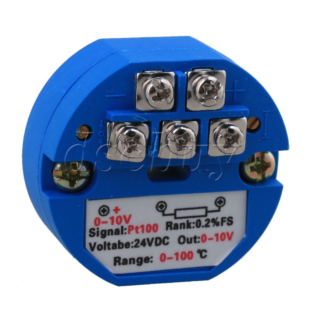Plastic PT100 Temperature Sensor Transmitter 0-100C Output 0-10V DC