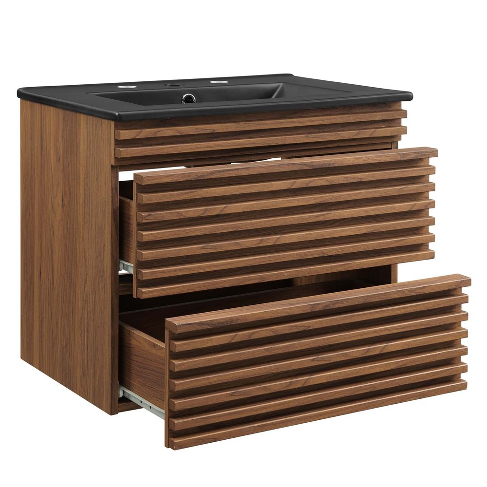 Modway Render 24" Wall-Mount Bathroom Vanity in Walnut Black