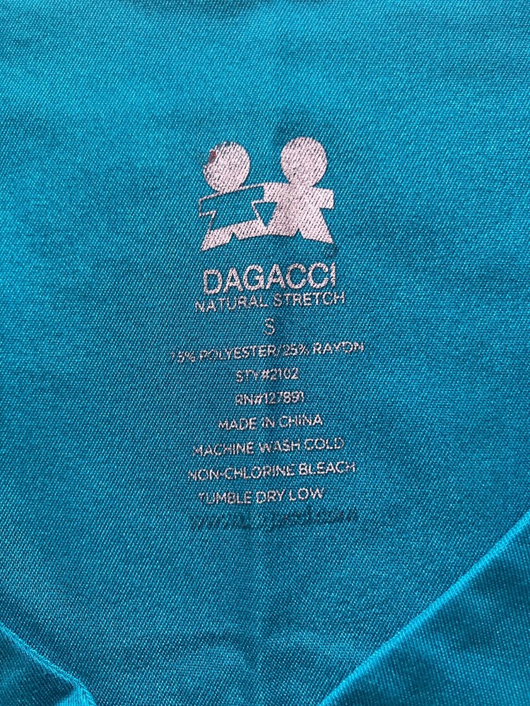 Dagacci Women’s Small scrub top Teal Green pullover V Neck Pockets