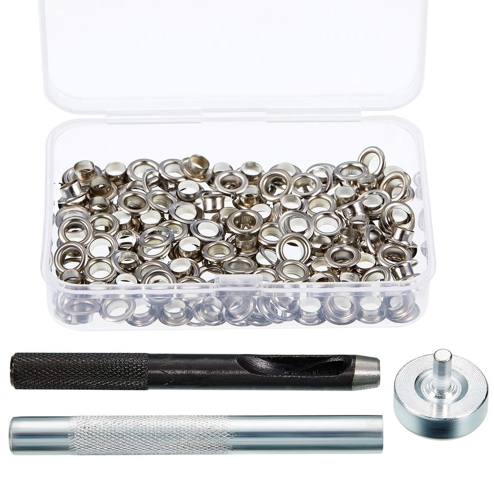 Grommet Eyelets Tool Kit 3/16 Inch ID Setting Tools Storage Box Silver 100 Set