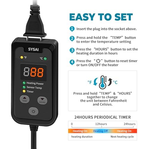 SYSAI Temperature Controller for Reptile Tank, Heat Mat, Seed Germination,