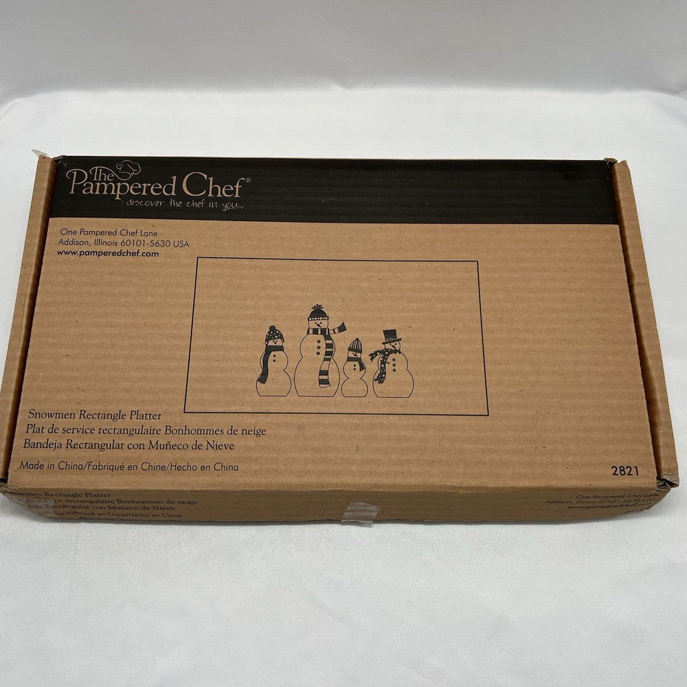 Pampered Chef Snowmen Rectangular Glass Serving Platter #2821 ~ NEW Christmas