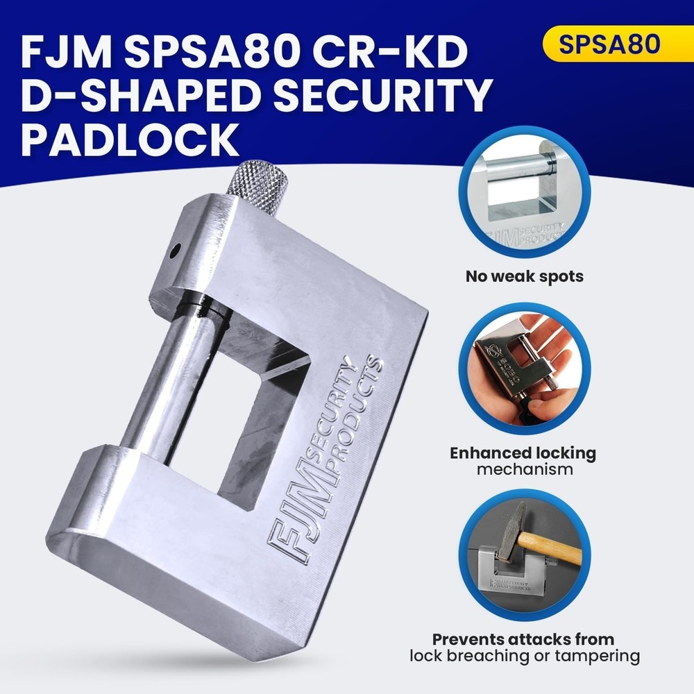 High Security D-Style Padlock, Chrome Finish, Keyed Alike