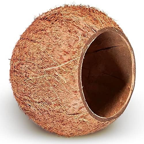 SunGrow Coconut Shell House for Gecko, Snake & Ball Python, Raw Coco Brown
