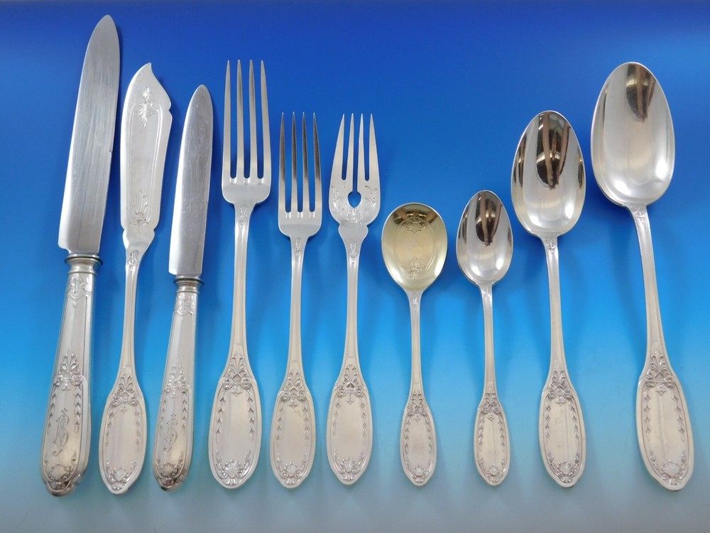 Massive German 800 Silver Flatware Service Set Dinner Empire Style 168 pieces