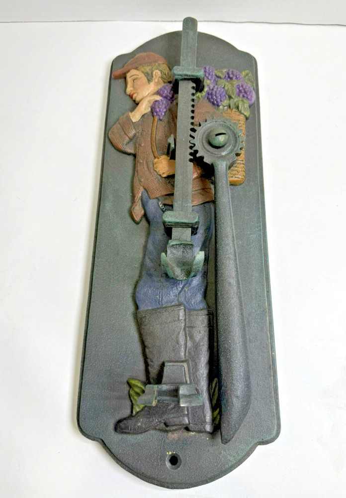 Vintage Cast Iron Wall Mount Corkscrew Cork Puller Grape Harvester Design