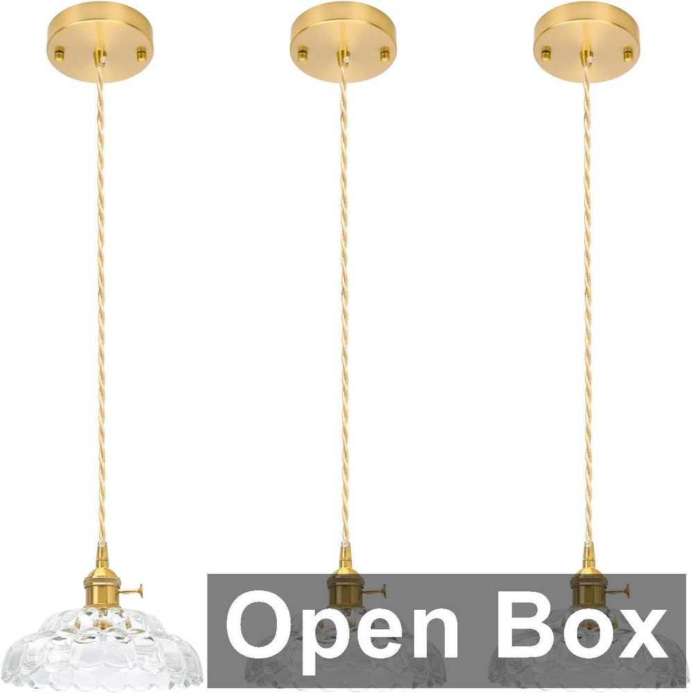 Golmuse 3 Set Gold Pendant Hanging Lights, Clear/Gold