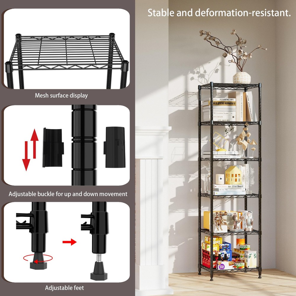 6 Wire Shelving Steel Storage Rack Adjustable Unit Shelves for Laundry Bathro...