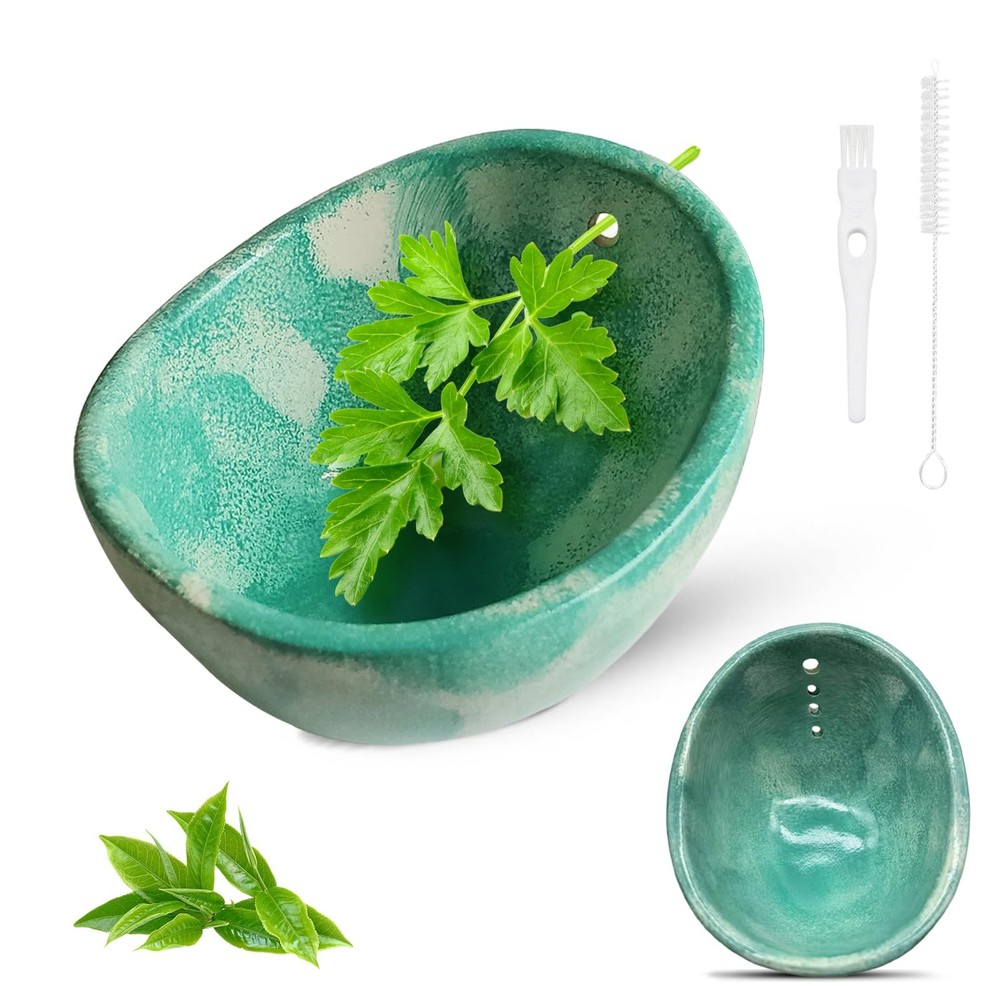Pottery Herb Stripper Bowl Tool Kitchen Leaf Removal Celadon Glaze