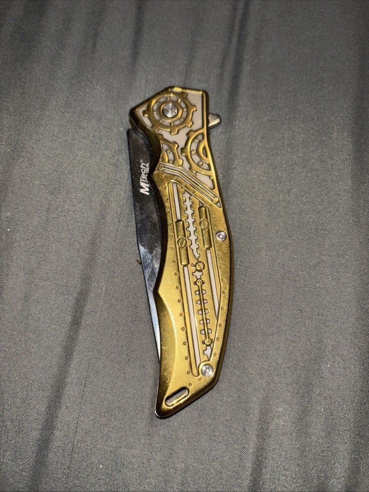 M-Tech USA Gold Engraved Folding Knife