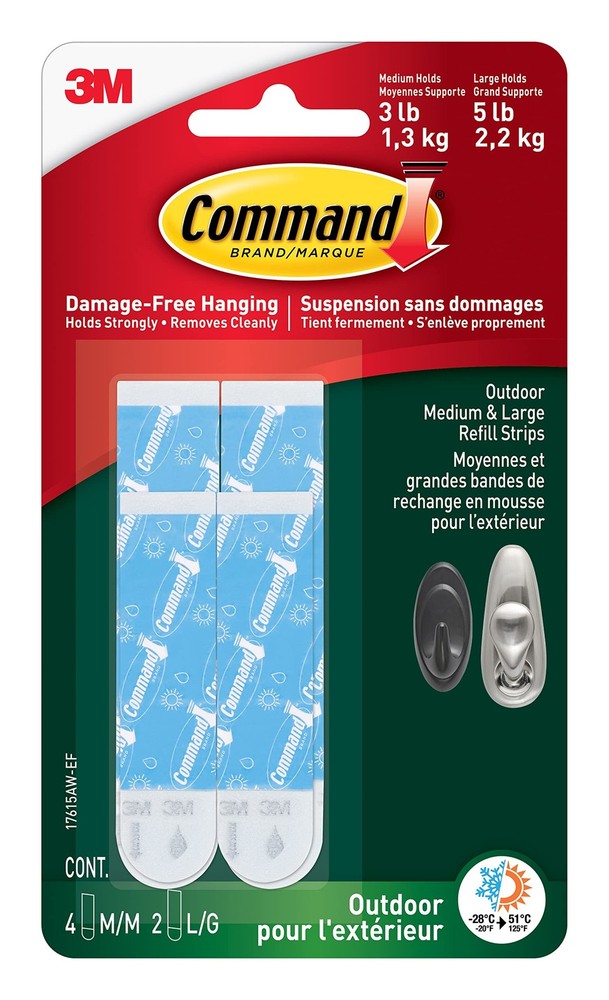 Command Outdoor Refill Strips, 4-Medium, 2-Large 4 White