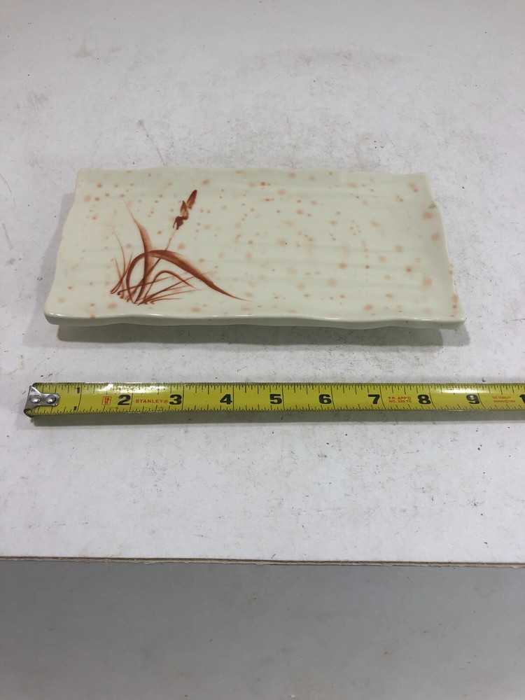 2x Japanese Style Chinese Melamine rectangular 9x5" serving dish  Grain design