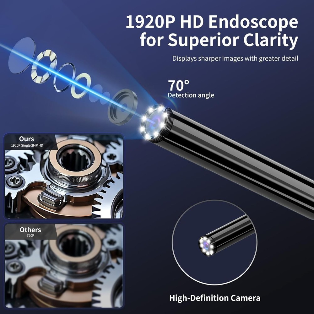 Endoscope Camera with Light, 1920P HD Borescope Inspection Camera with 8 Adjusta