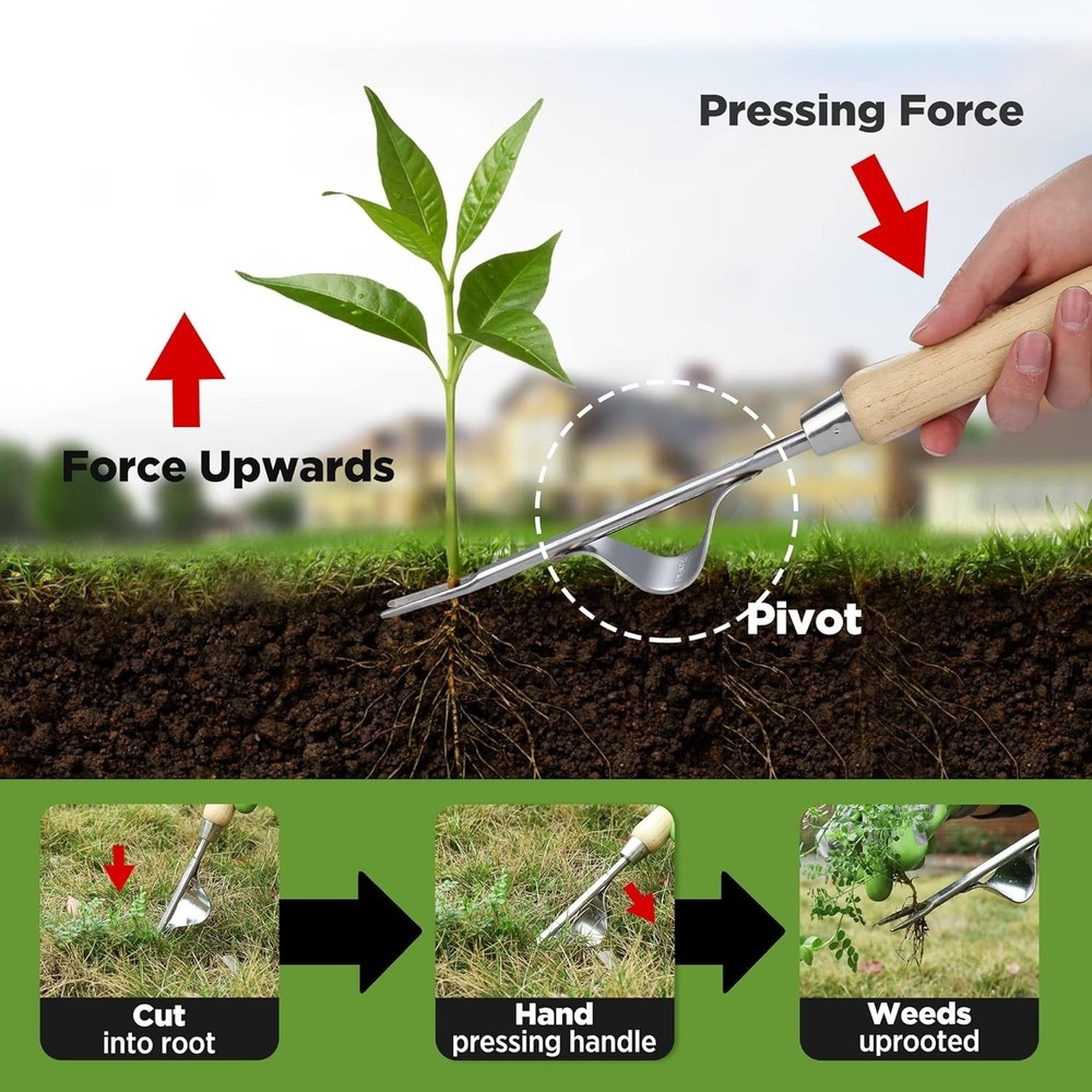 Weed Puller Tool, Metal Leverage Base and V-Shaped Forks for Easy Weed Remova...