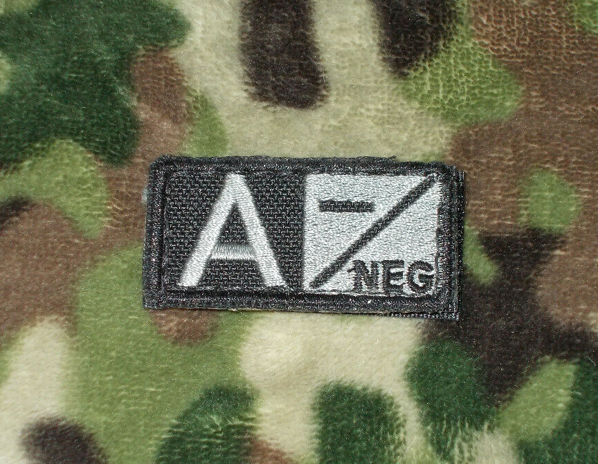 TACTICAL OPERATIONS OPS A- A NEG NEGATIVE BLOOD TYPE BLACK GRAY HOOK TAB PATCH