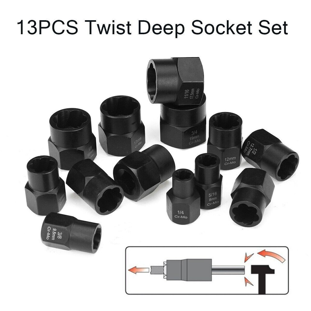 Impact Bolt Extractor Set Nut Remover Set Stripped Extraction Socket Tool 13pcs