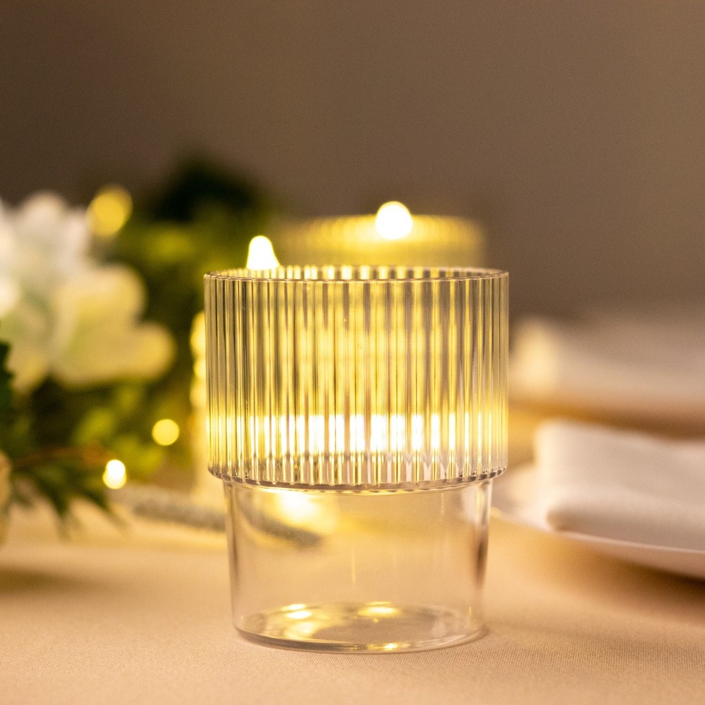 12 CLEAR Stackable Ribbed Reusable Plastic cups Party Centerpieces
