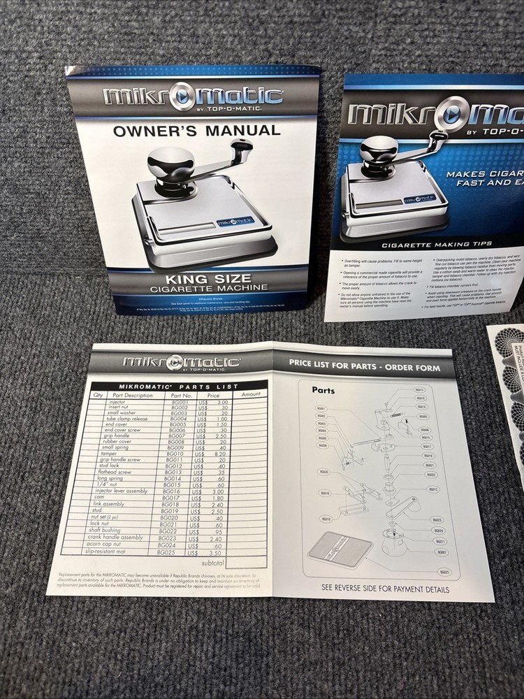MikrOmatic TOP-O-Matic King Size Cigarette Machine - Open Box Used
