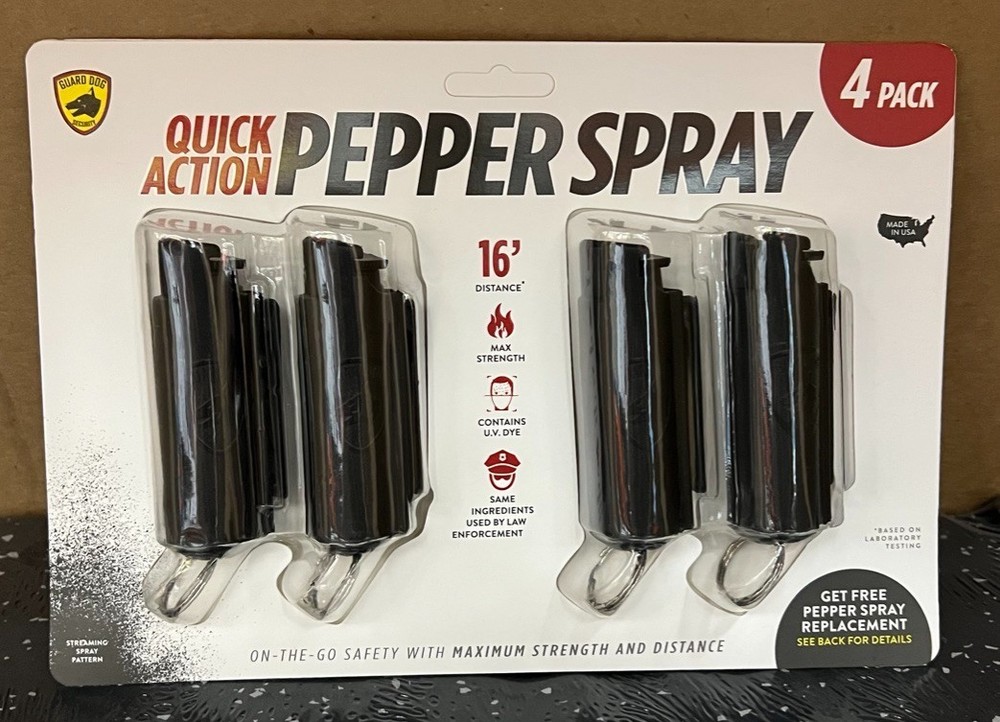 Guard Dog Security Quick Action Pepper Spray - 4 Pack - Model: PS-GDQA-BK-4 NEW