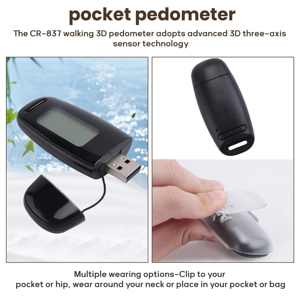 Simple Step Counter,Walking 3D Pedometer with Rechargeable Battery,Accurate9529