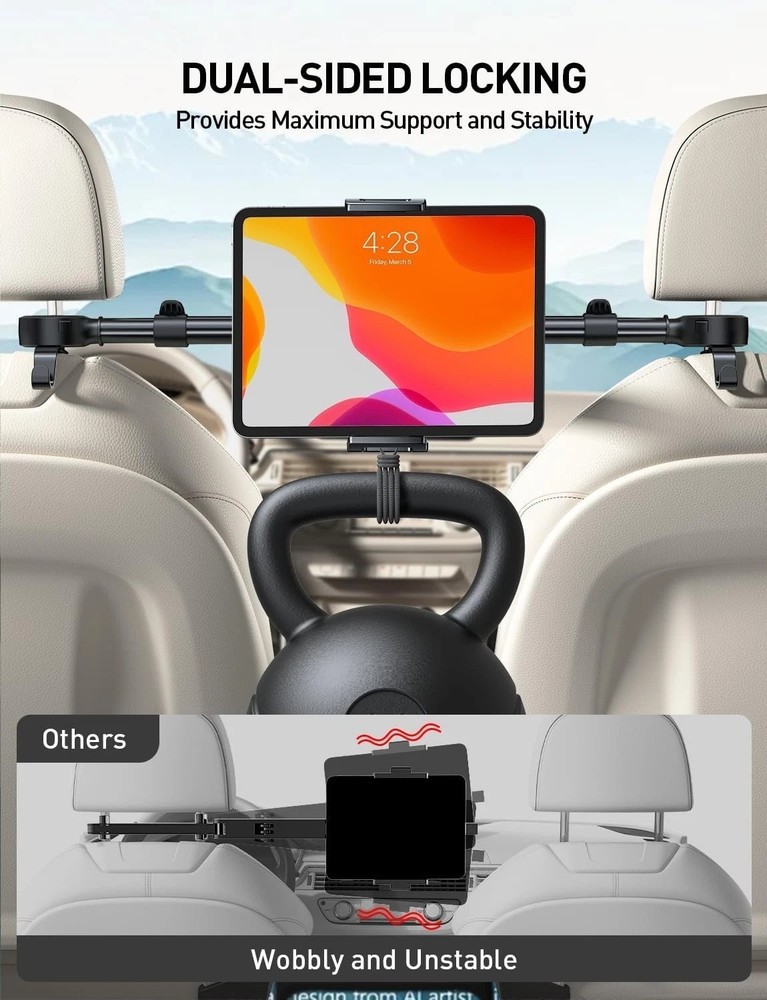 Car Headrest Tablet Holder: Front & Rear Flip Mount