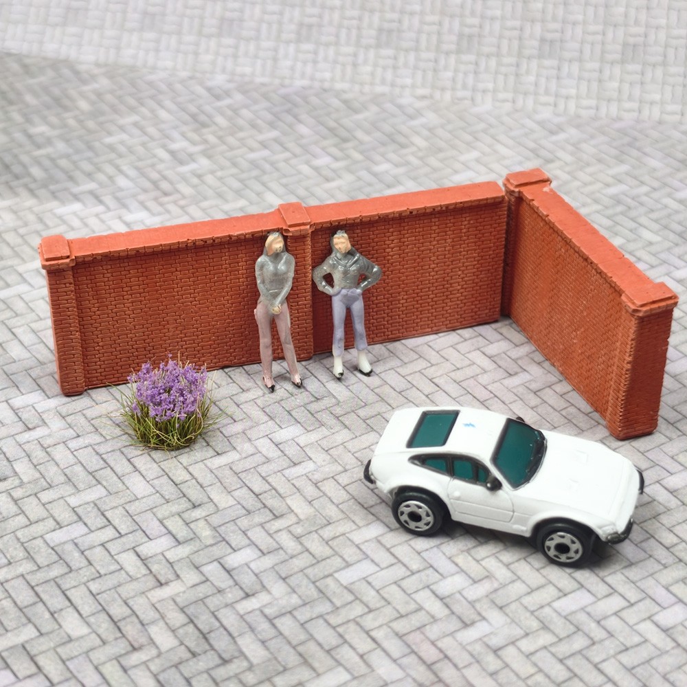 N Scale Brick Wall Set 2PCS Modular Red Fence Diorama Building Scenery