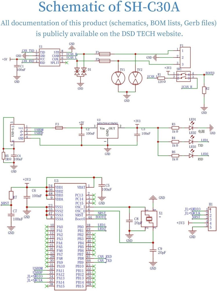 High-Performance USB to CAN Bus Adapter Compatible with SocketCAN - SH-C30A