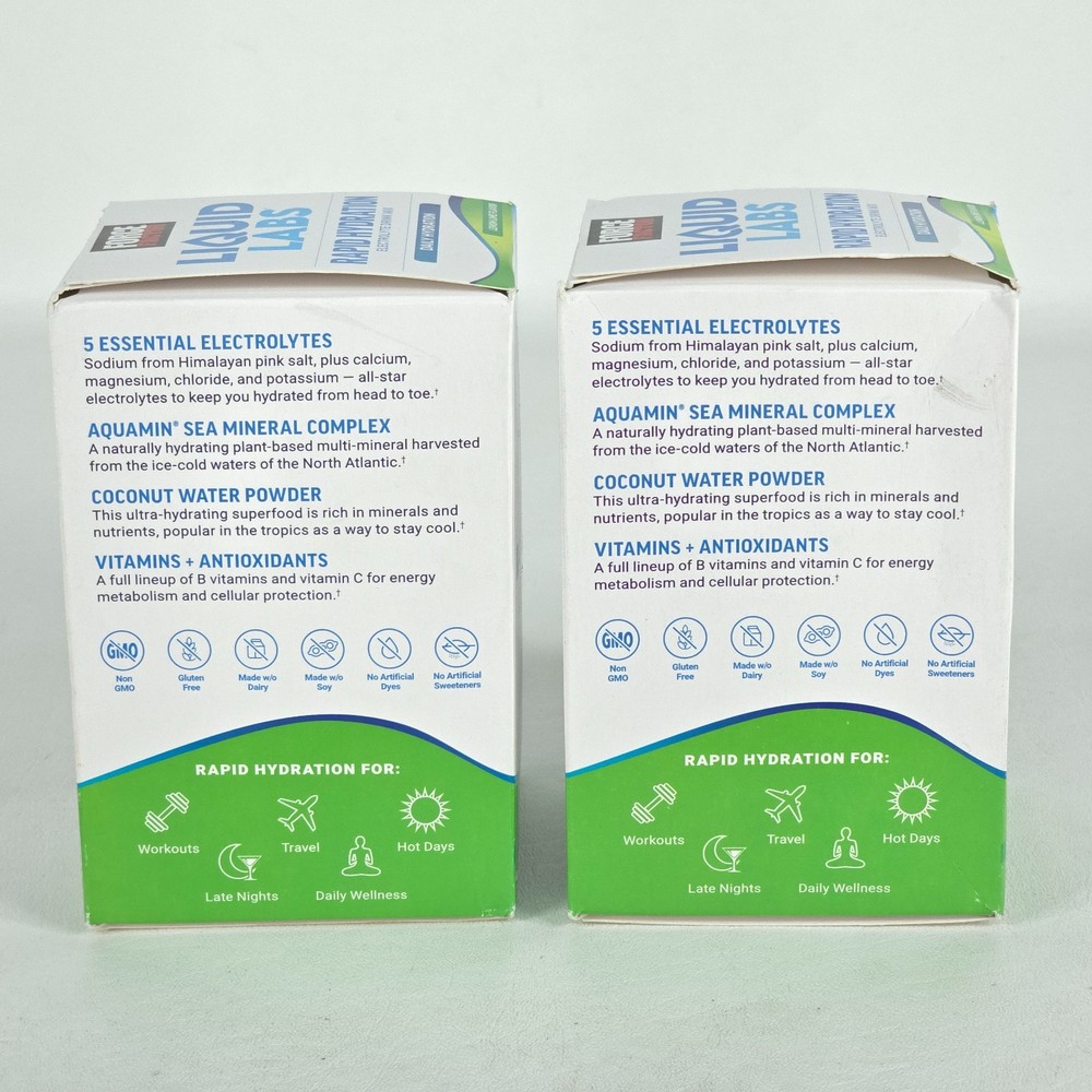 2X Force Factor Liquid Labs Rapid Hydration Drink Powder 40 Packets 08/26 SEALED