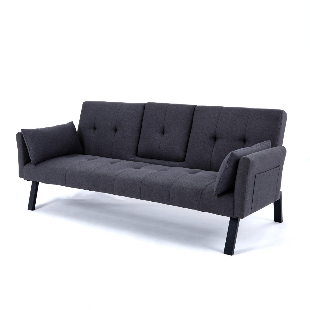 70-inch Multi-functional Cotton and Linen Sofa Bed, Foldable Side Storage