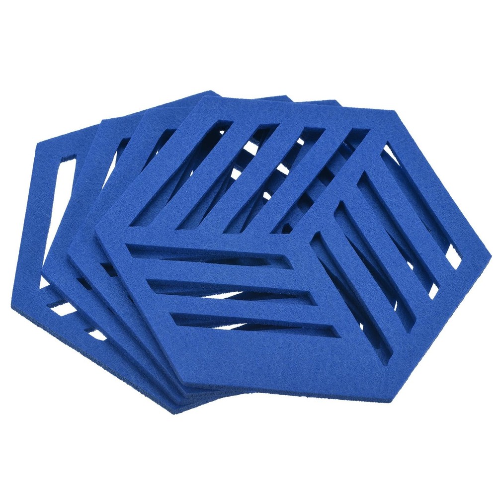 Felt Coasters, 4pcs Hexagonalagon Mat Tampons Coaster, Blue