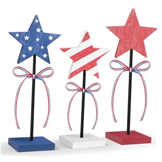 3 PCS Labor Day Table Decorations Wooden Star Set, Rustic Patriotic 4th of