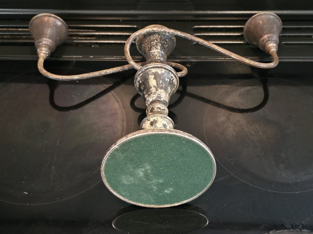 Vintage Silver Plated 3 Arm Candelabra Candlestick Rustic Patina