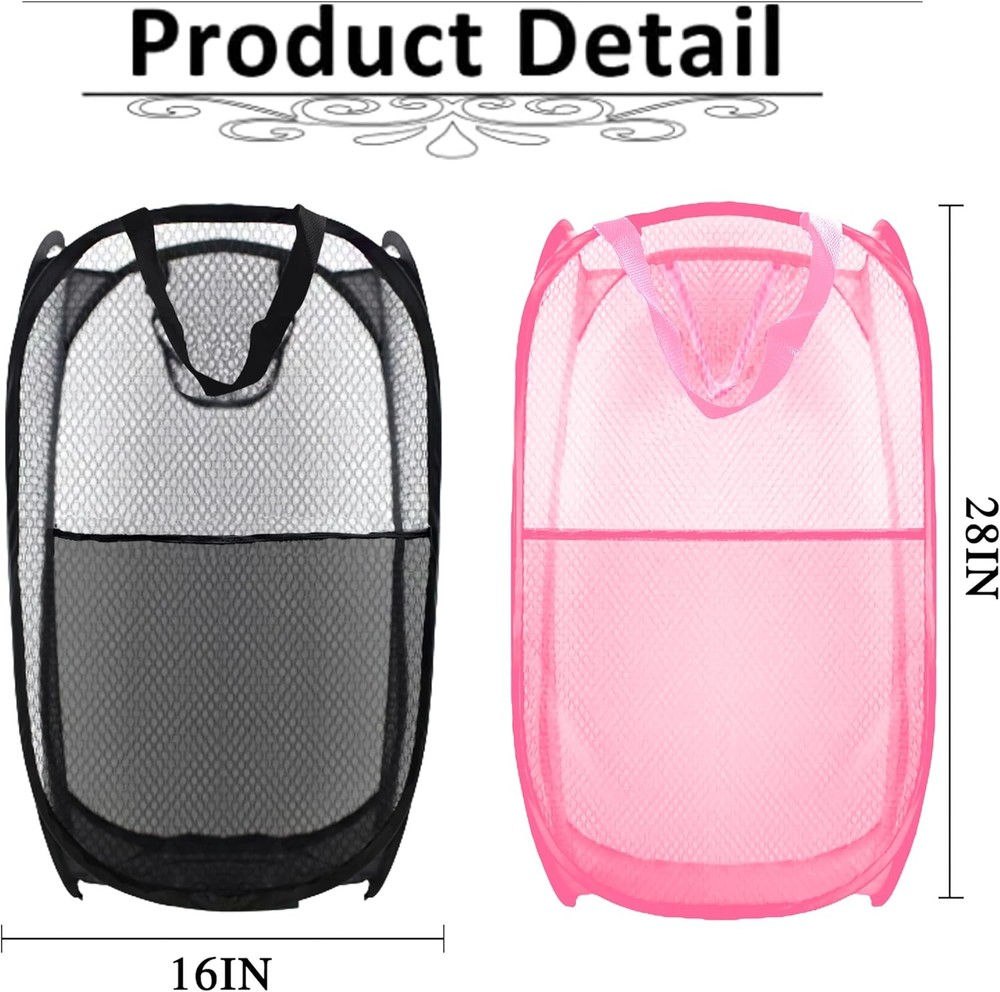Collapsible Pop Up Laundry Hamper, Extra Large Mesh Foldable Laundry Basket Bag,
